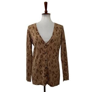 Old Navy Womens Cardigan Glitter Animal Print Long Sleeve Tan Glitter M Medium